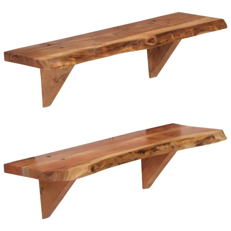 Wandplanken van massief acaciahout met rustieke charme - 60 x 20 x 18 cm / 2 / 1 - Wandplanken