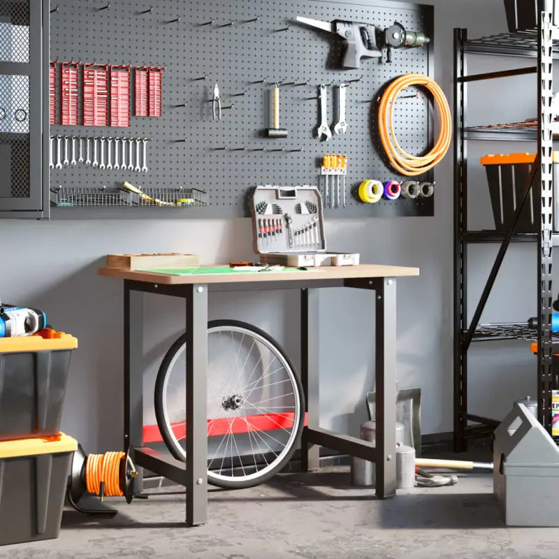 Werkbank met massief beukenhout en gepoedercoat metaal voor groot werkgebied - Werkbanken