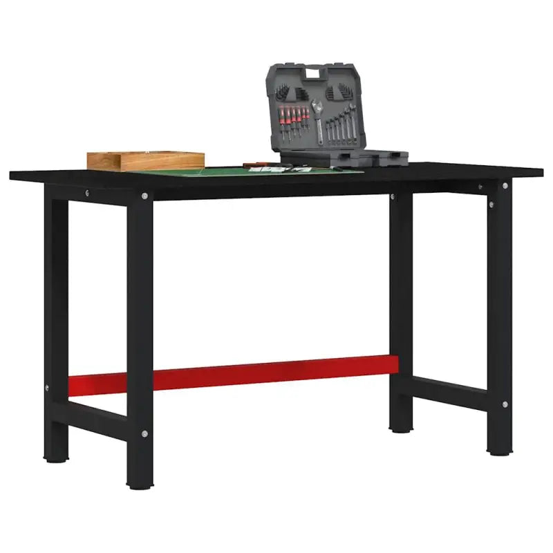 Werkbank met massief eikenhout en gepoedercoat metaal voor groot werkgebied - Donkerbruin / 140 x 60 x 81.5 cm / 1