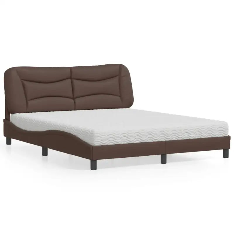 Wit materiaal bed met multiplex lattenbodem en 22d pu-schuim matras - Bruin / 160 x 200 cm - Bedden & bedframes