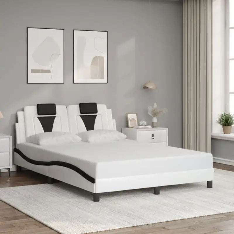 Zwart bedframe met hoofdeinde en multiplex lattenbodem voor comfortabel slapen - Wit en zwart / 120 x 200 cm - Bedden &