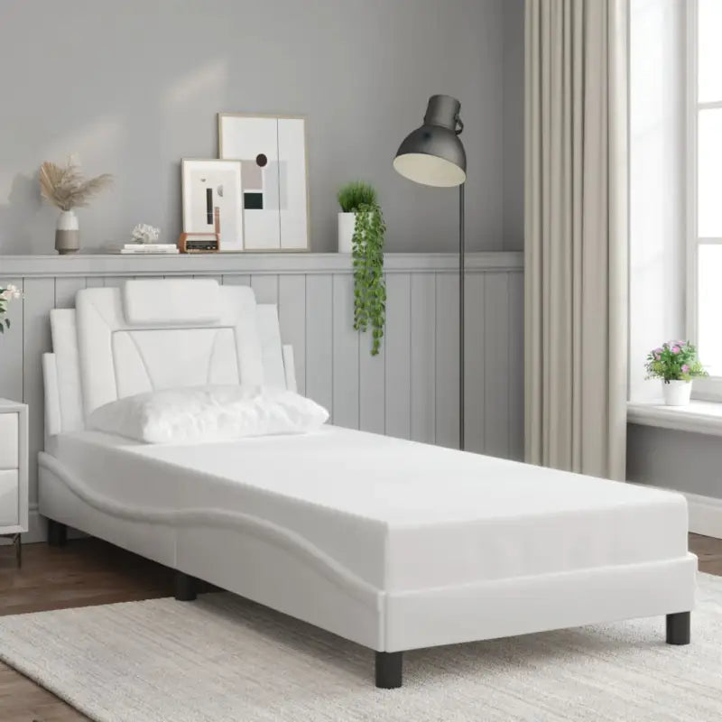Zwart bedframe met hoofdeinde en multiplex lattenbodem voor comfortabel slapen - Wit / 90 x 190 cm - Bedden & bedframes