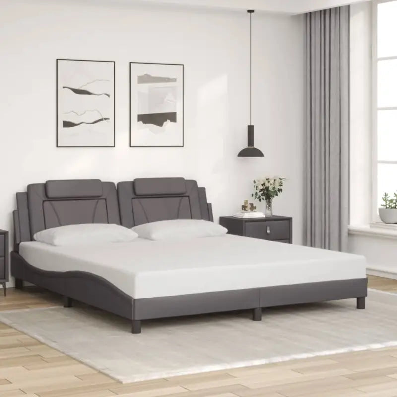 Zwart bedframe met hoofdeinde en multiplex lattenbodem voor comfortabel slapen - Grijs / 180 x 200 cm - Bedden &