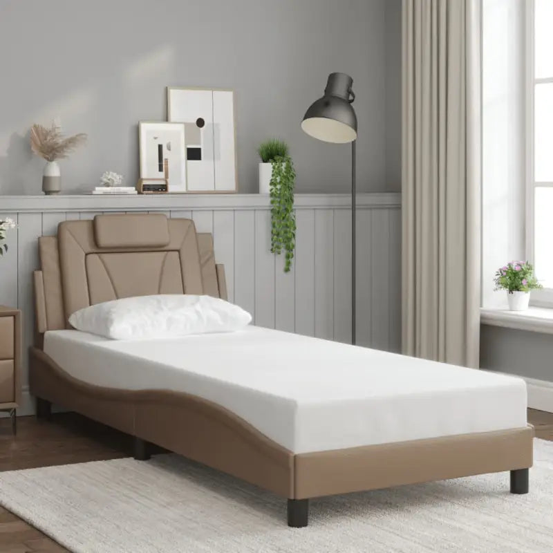 Zwart bedframe met hoofdeinde en multiplex lattenbodem voor comfortabel slapen - Cappuccino / 90 x 190 cm - Bedden &