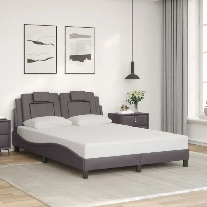 Zwart bedframe met hoofdeinde en multiplex lattenbodem voor comfortabel slapen - Grijs / 140 x 200 cm - Bedden &