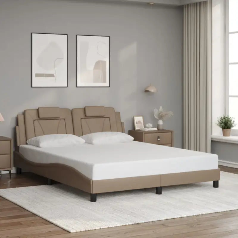 Zwart bedframe met hoofdeinde en multiplex lattenbodem voor comfortabel slapen - Cappuccino / 160 x 200 cm - Bedden &