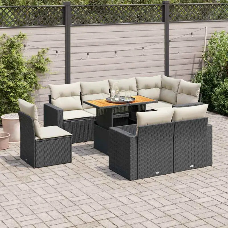 Zwart gepoedercoat stalen loungeset met waterdichte tas voor buiten - Zwart en crème / 3x midden + 5x hoek + Tafel
