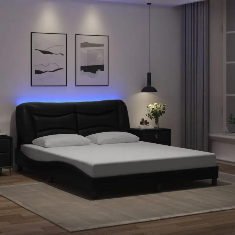 Zwart Liedbed met LED-verlichting en multiplex lattenbodem - Zwart / 160 x 200 cm - Bedden & bedframes