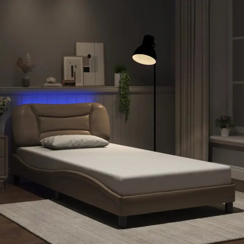 Zwart Liedbed met LED-verlichting en multiplex lattenbodem - Cappuccino / 100 x 200 cm - Bedden & bedframes