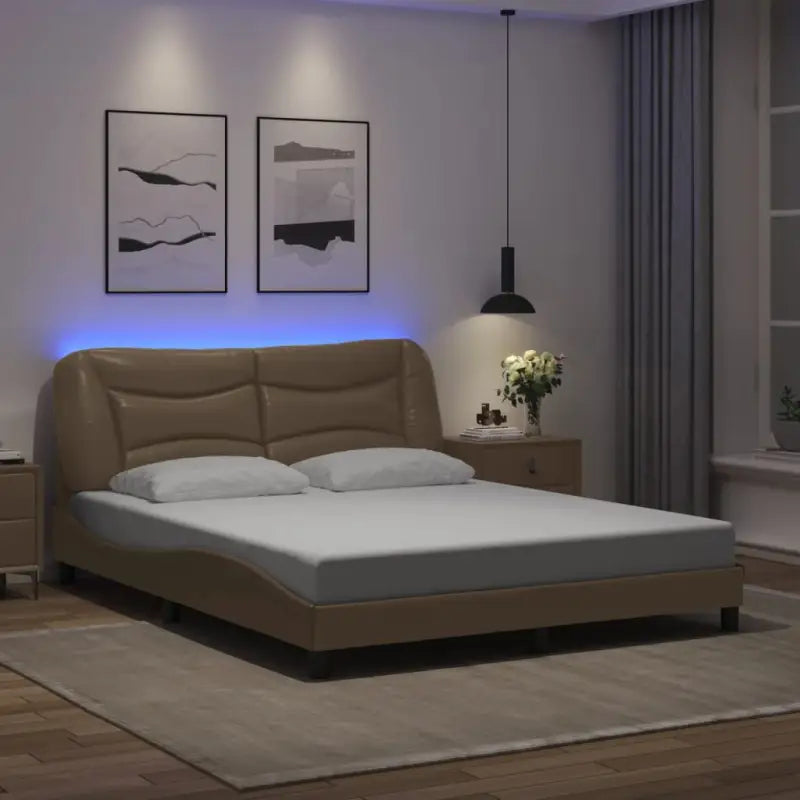 Zwart Liedbed met LED-verlichting en multiplex lattenbodem - Cappuccino / 160 x 200 cm - Bedden & bedframes