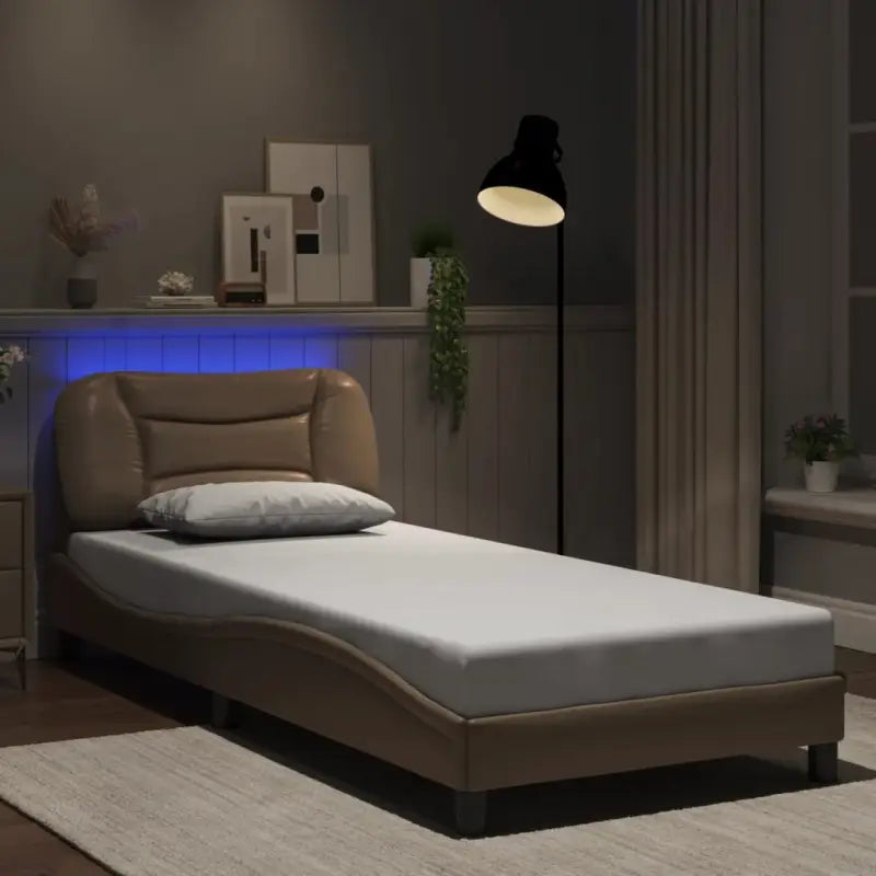 Zwart Liedbed met LED-verlichting en multiplex lattenbodem - Cappuccino / 80 x 200 cm - Bedden & bedframes