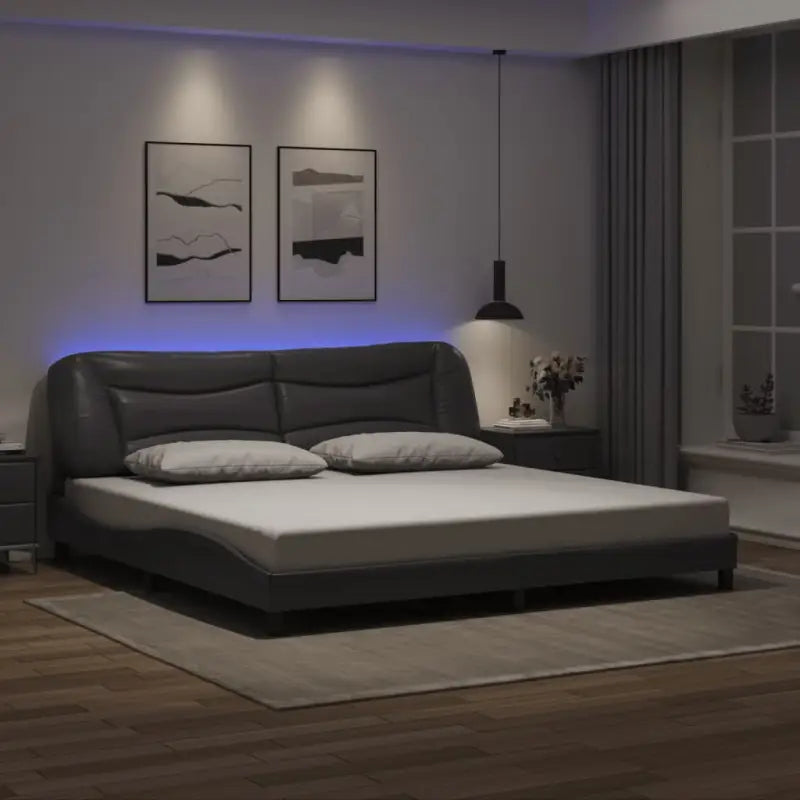 Zwart Liedbed met LED-verlichting en multiplex lattenbodem - Grijs / 200 x 200 cm - Bedden & bedframes