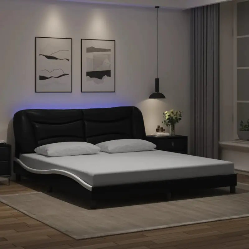 Zwart Liedbed met LED-verlichting en multiplex lattenbodem - Zwart en wit / 180 x 200 cm - Bedden & bedframes