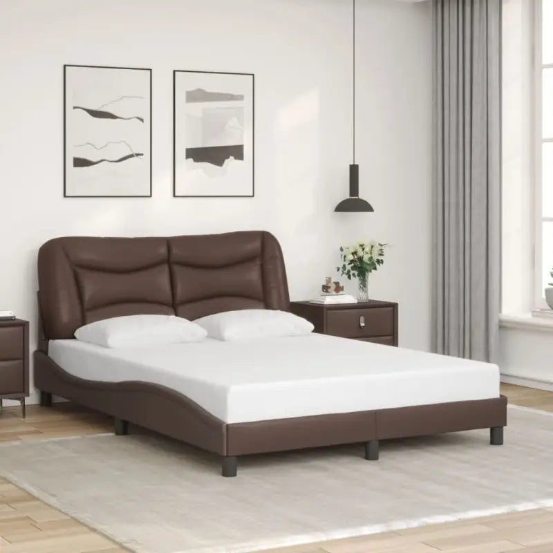 Zwart materiaal bedframe met hoofdeinde en multiplex lattenbodem - Bruin / 120 x 200 cm - Bedden & bedframes