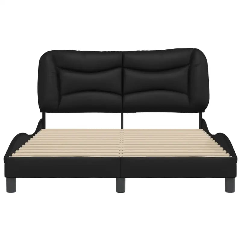 Zwart materiaal bedframe met hoofdeinde en multiplex lattenbodem - Bedden & bedframes