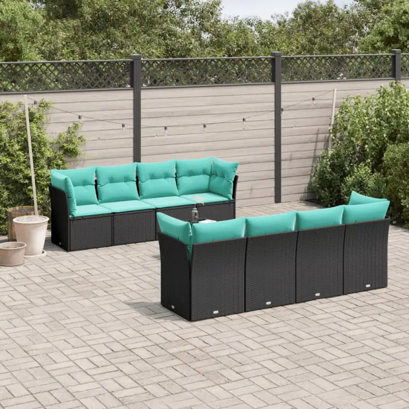 Zwart materiaal loungeset met gepoedercoat staal en afmetingen voor tuin - Zwart / Tafel + 4x midden + 4x hoek