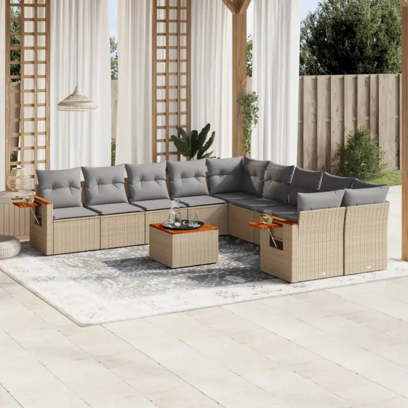 Zwart materiaal loungeset met gepoedercoat staal en comfortabele zitafmetingen - Beige en grijs / Met tafel - Tuinsets