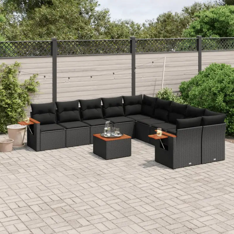 Zwart materiaal loungeset met gepoedercoat staal en comfortabele zitafmetingen - Zwart / Met tafel - Tuinsets