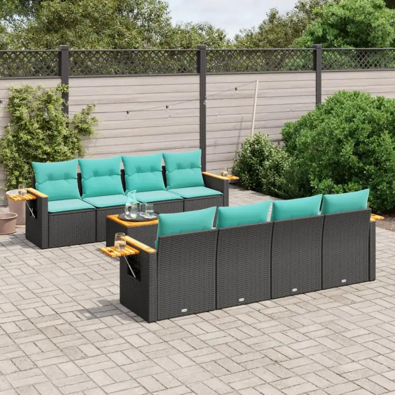 Zwart materiaal loungeset met poly rattan en gepoedercoat staal - Zwart - Tuinsets