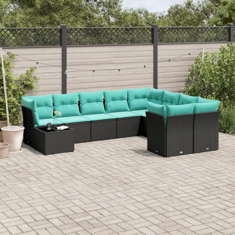 Zwart materiaal loungeset met poly rattan en gepoedercoat staal - Zwart en blauw - Tuinsets