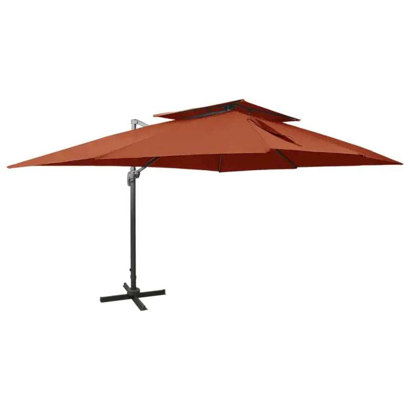 Zweefparasol met dubbel dak voor schaduw en bescherming bij zware regenval - Terracotta / 300 x 400 cm / 1 - Parasols