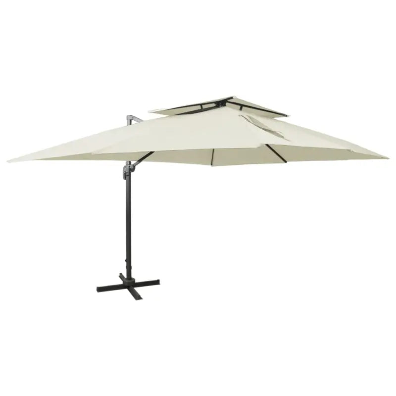 Zweefparasol met dubbel dak voor schaduw en bescherming bij zware regenval - Zand / 300 x 400 cm / 1 - Parasols