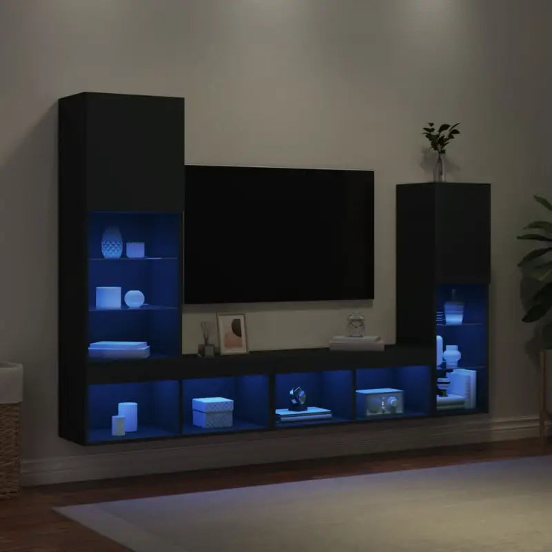 Zwevend TV meubel in Grijs Sonoma met RGB LED-verlichting - Zwart / 1 - Tv-meubels