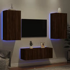 Zwevend tv-meubel met rgb led-verlichting en bewerkt hout - bruin eikenkleur / 1 - Tv-meubels