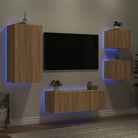 Zwevend TV-meubel met rgb led-verlichting en bewerkt hout - Sonoma eiken / 1 - Tv-meubels