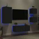 Zwevend TV-meubel met rgb led-verlichting en bewerkt hout - Tv-meubels
