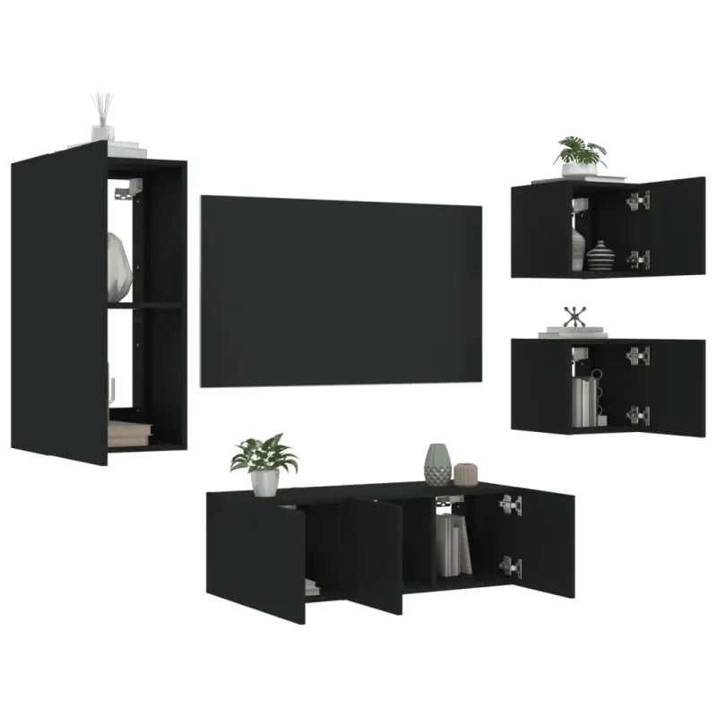 Zwevend TV-meubel met rgb led-verlichting en bewerkt hout - Tv-meubels