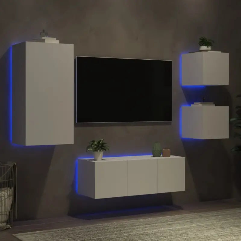 Zwevend TV-meubel met rgb led-verlichting en bewerkt hout - Wit / 1 - Tv-meubels