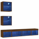Zwevend Tv-meubel van bewerkt hout met rgb led-verlichting - bruin eikenkleur / 1 - Tv-meubels