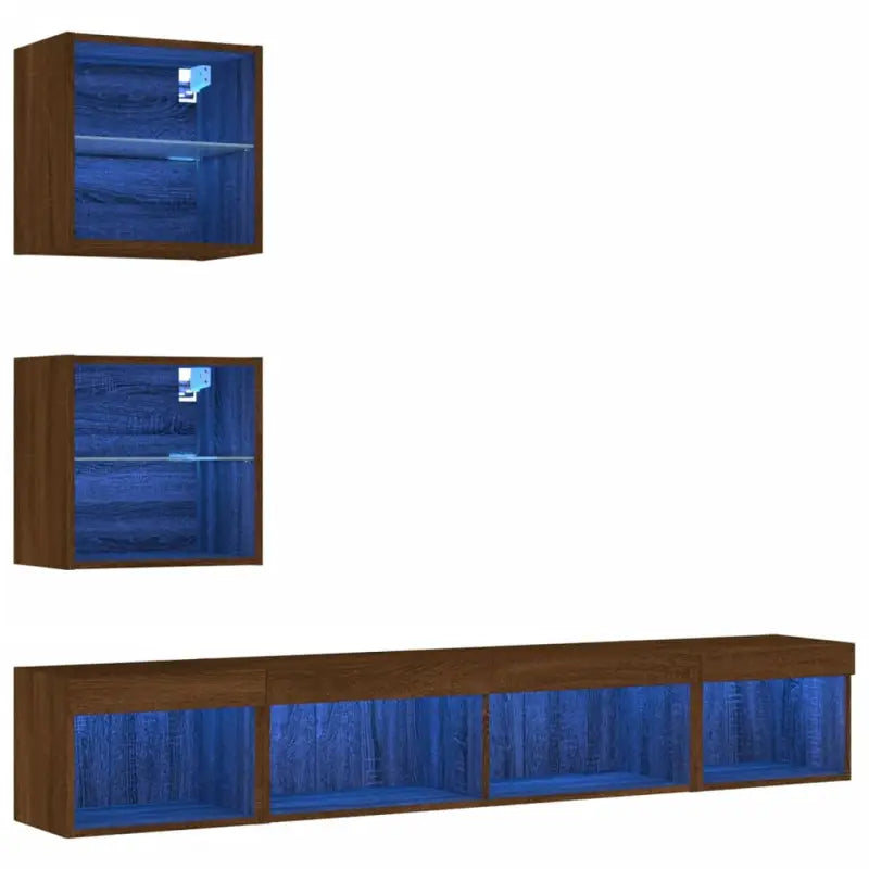 Zwevend Tv-meubel van bewerkt hout met rgb led-verlichting - bruin eikenkleur / 1 - Tv-meubels