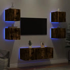 Zwevend Tv-Meubel van Bewerkt Hout met RGB LED-Verlichting - Gerookt eiken / 1 - Tv-meubels