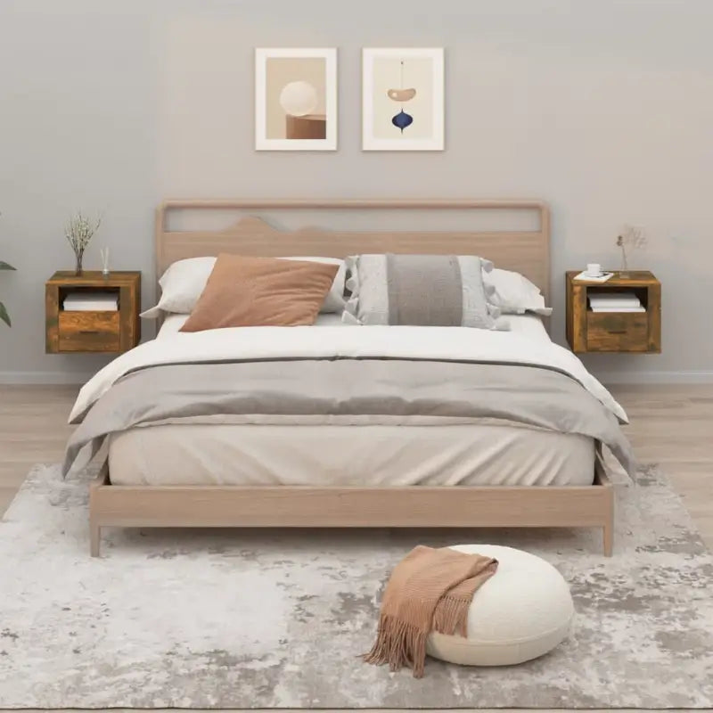 Zwevende nachtkastjes met elegant ontwerp en hoogwaardig bewerkt hout - Gerookt eiken / 2 - Nachtkastjes