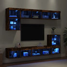 Zwevende tv-meubel van bewerkt hout met rgb led-verlichting - Gerookt eiken / 1 - Tv-meubels