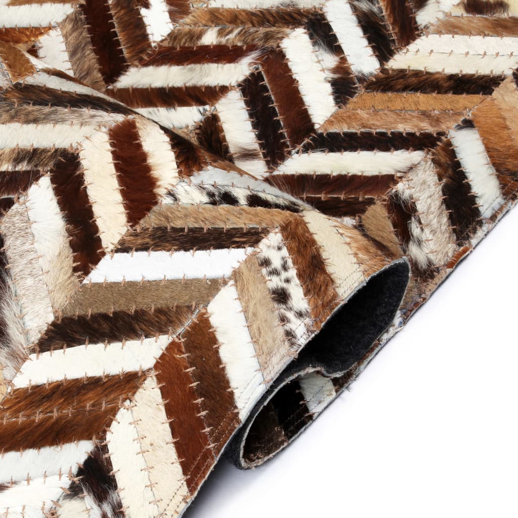 vidaXL Vloerkleed chevron patchwork 80x150 cm echt leer bruin/wit
