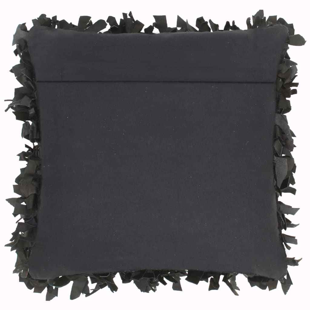 vidaXL Kussens 2 st shaggy hoogpolig 45x45 cm leer en katoen zwart