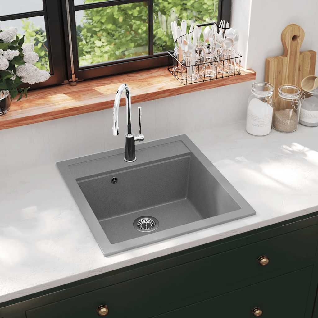 vidaXL Gootsteen enkele bak graniet beige - Aashly