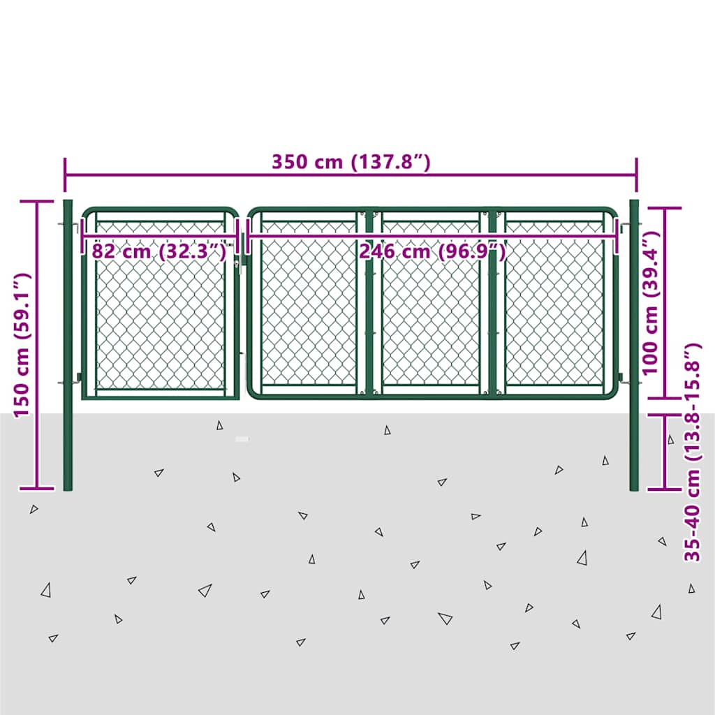 vidaXL Poort 100x350 cm staal groen