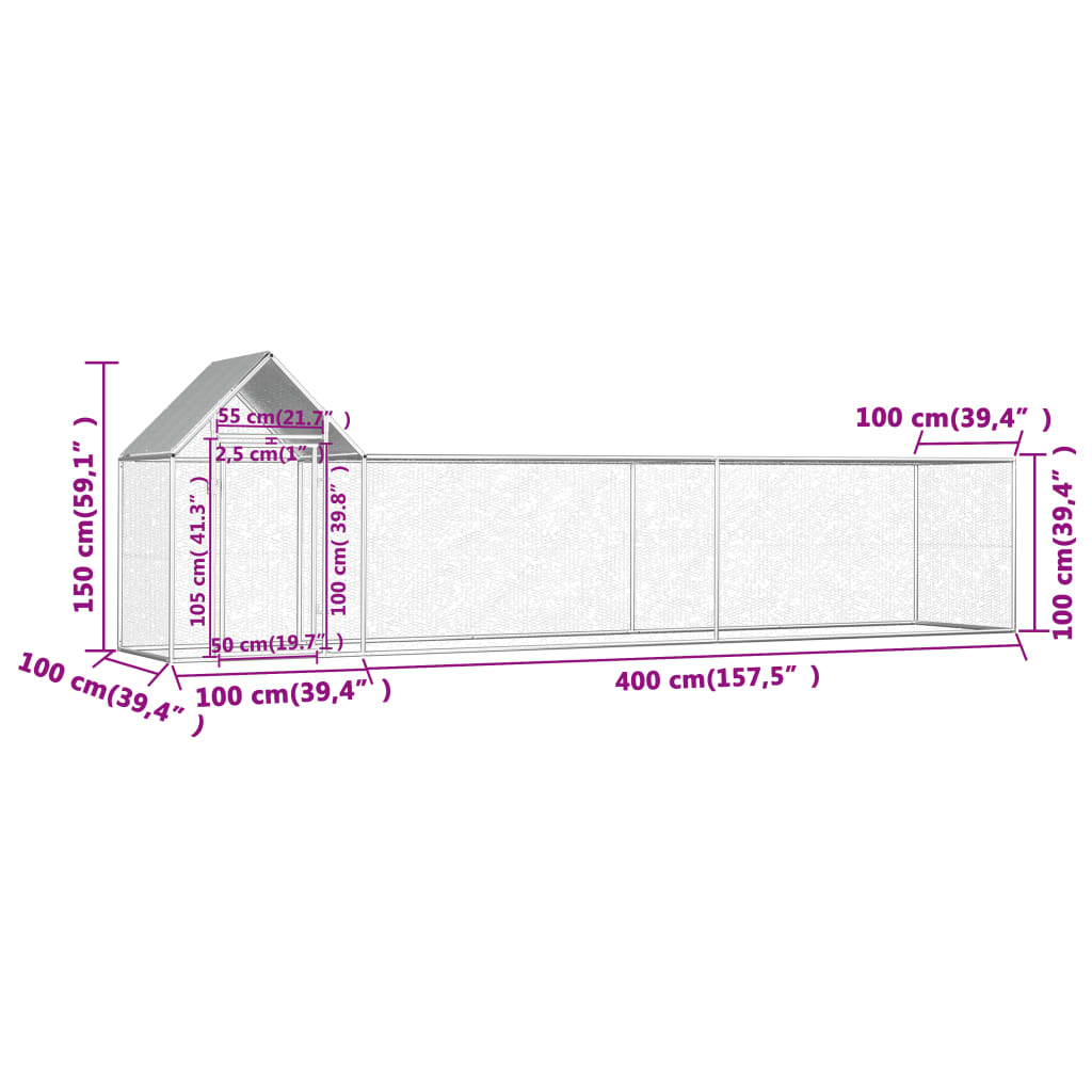 vidaXL Kippenren 2x1x1,5 m gegalvaniseerd staal - Aashly