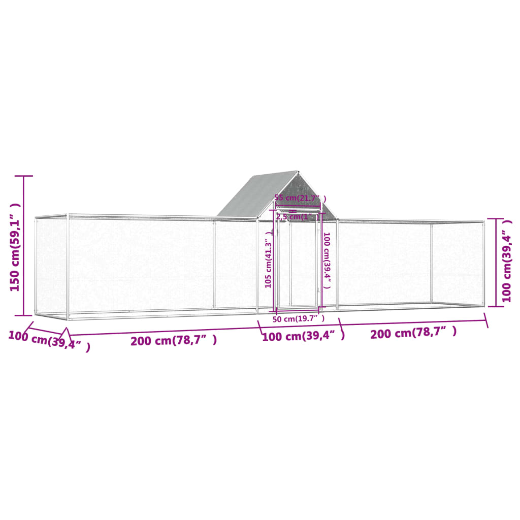 vidaXL Kippenren 14x2x2 m gegalvaniseerd staal - Aashly