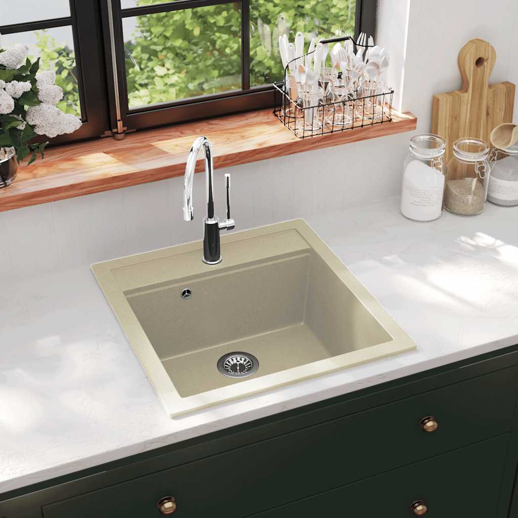 vidaXL Gootsteen enkele bak graniet beige - Aashly