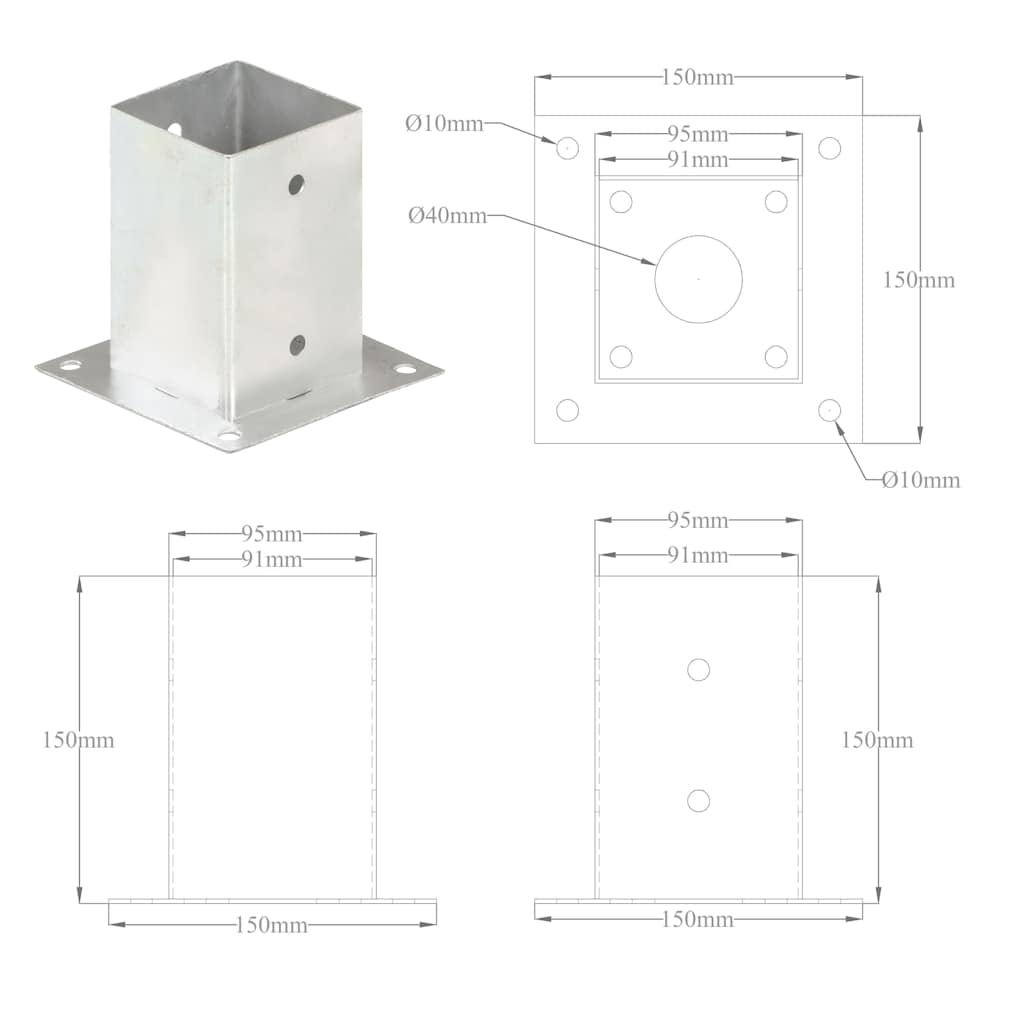 vidaXL Paalankers 4 st 101 mm gegalvaniseerd metaal