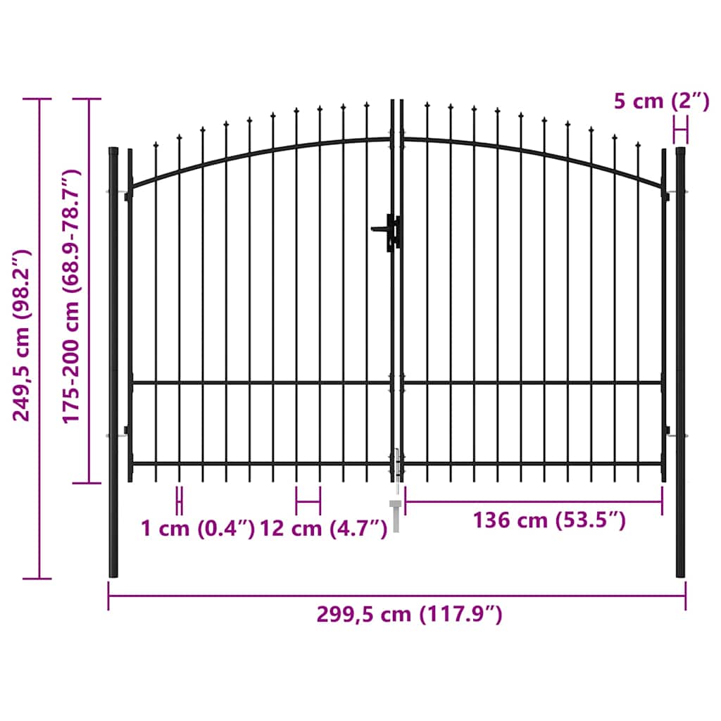 vidaXL Poort met puntige bovenkant dubbel 3x1,75 m staal zwart