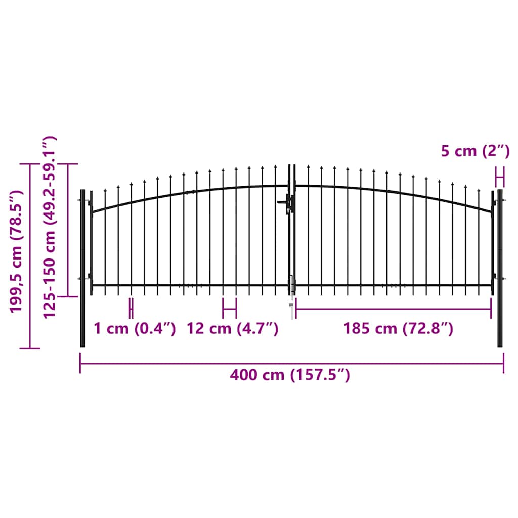 vidaXL Hekpoort dubbele deur met speren bovenkant 400x200 cm