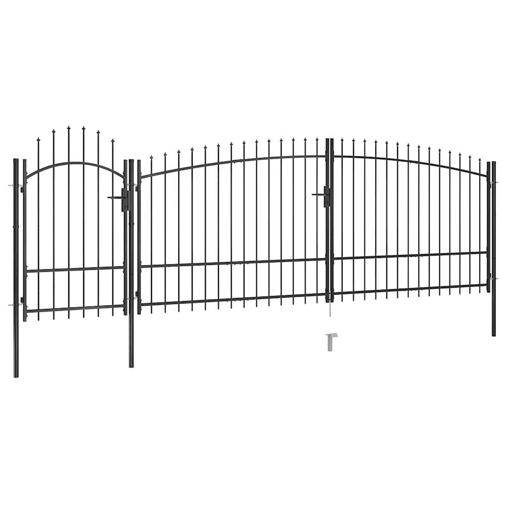vidaXL Poort met speren bovenkant 5x1,5 m zwart