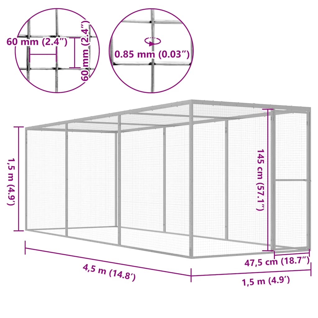 vidaXL Kattenkooi 3x1,5x1,5 m gegalvaniseerd staal - Aashly