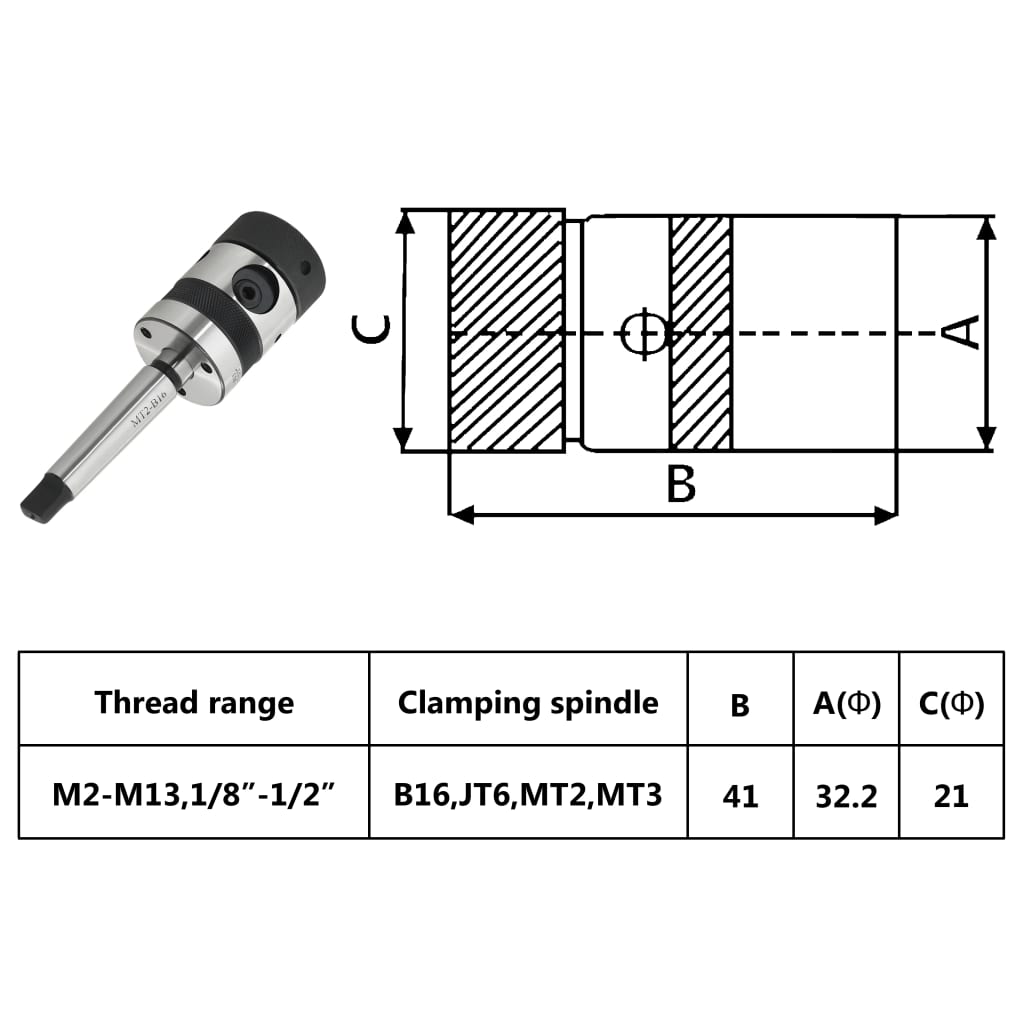vidaXL Tapboorkop B18 met MT3 schacht voor schroefdraad M3-M16